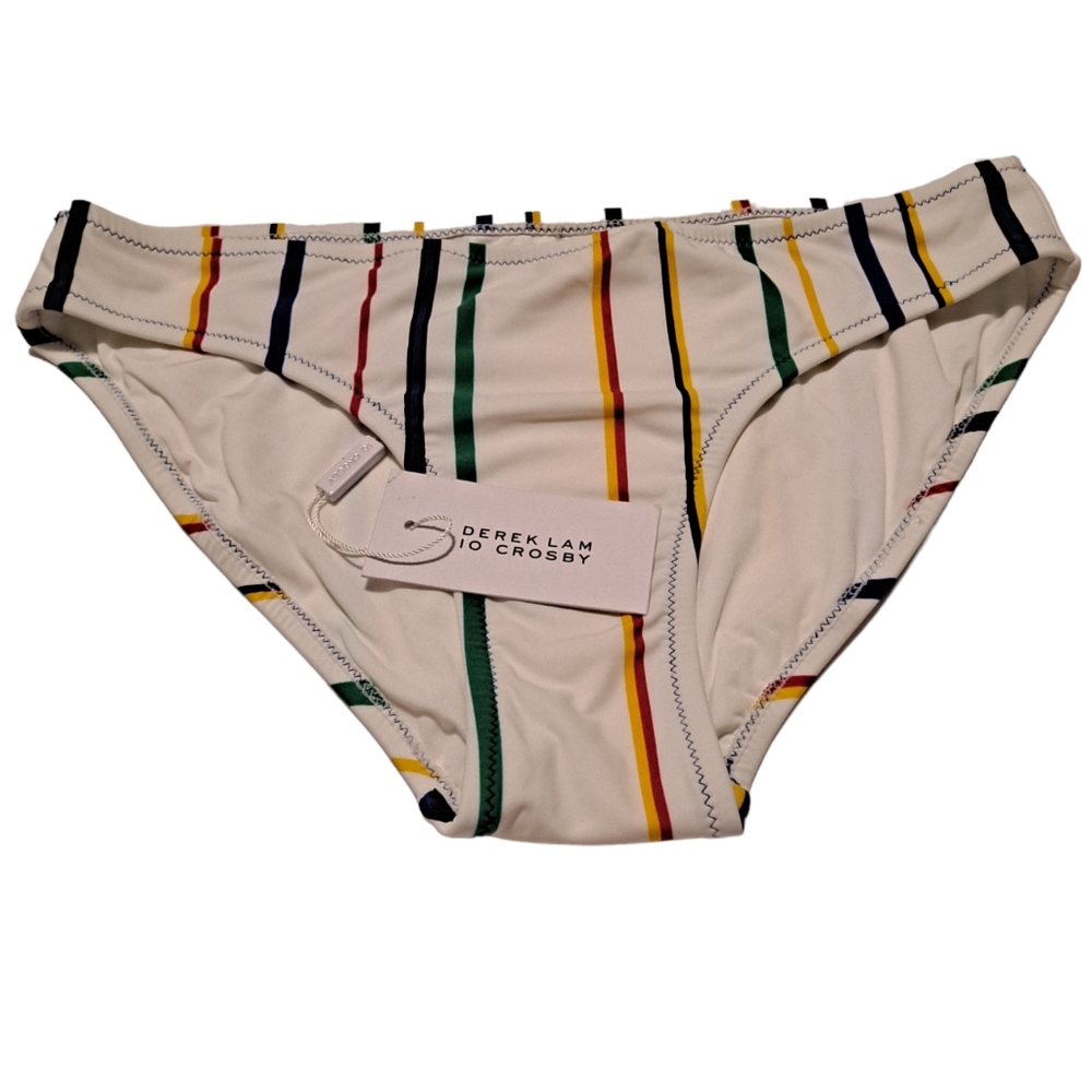 Derek Lam 10 Crosby Womens White Striped Lined Swim Bikini Bottoms - Siz…